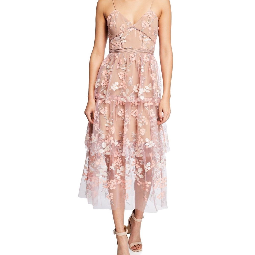Self-Portrait Blush Floral Midi Dress